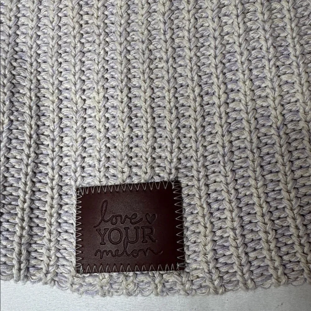 Love Your Melon Knitted Light Purple and Cream Beanie Hat.